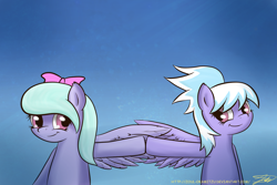 Size: 1524x1016 | Tagged: safe, artist:zortail, cloudchaser, flitter, pegasus, pony, female, hoofbump, mare