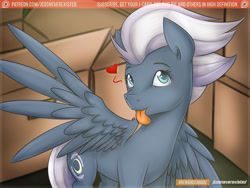 Size: 600x450 | Tagged: safe, artist:jcosneverexisted, night glider, pegasus, pony, :p, ear fluff, heart, looking at you, patreon, patreon logo, solo, spread wings, tongue out