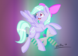 Size: 1260x910 | Tagged: safe, artist:shelltoon, flitter, pegasus, pony, female, hair bow, mare, smiling, solo, wings