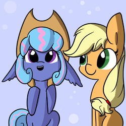 Size: 1280x1280 | Tagged: safe, artist:tjpones, applejack, oc, oc:sapphire lollipop, earth pony, pony, cute, floppy ears