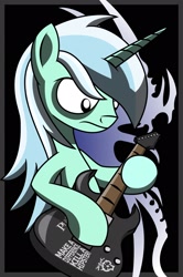 Size: 1438x2162 | Tagged: safe, artist:friendshipismetal777, lyra heartstrings, pony, unicorn, bipedal, death metal, electric guitar, eyeshadow, first fragment, frown, guitar, makeup, metal, musical instrument, reference, solo