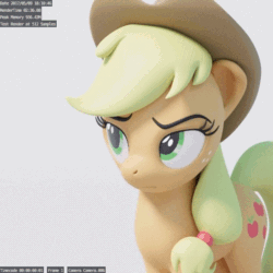 Size: 512x512 | Tagged: safe, artist:therealdjthed, applejack, earth pony, pony, the cutie map, 3d, 3d model, animated, blender, cycles, cycles render, dialogue, female, gif, gray background, mare, model:djthed, say what, simple background, smooth as butter, solo, talking