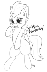 Size: 1252x1920 | Tagged: safe, artist:pabbley, spitfire, pony, bipedal, monochrome, solo, stupid sexy spitfire