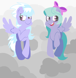 Size: 978x1000 | Tagged: safe, artist:coggler, cloudchaser, flitter, pegasus, pony, female, hair bow, mare, smiling, wings