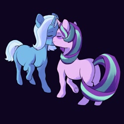 Size: 2048x2048 | Tagged: safe, artist:bokkitoki, derpibooru import, starlight glimmer, trixie, pony, unicorn, blushing, female, kissing, lesbian, shipping, startrix