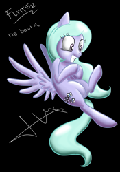 Size: 547x783 | Tagged: safe, artist:hexagonpie, flitter, pegasus, pony, black background, female, flying, mare, missing accessory, purple coat, signature, simple background, solo, spread wings, teeth, text, wide eyes, wings