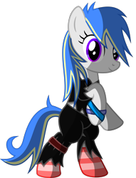 Size: 5800x7600 | Tagged: safe, artist:radiationalpha, oc, oc only, oc:psalm, earth pony, pony, absurd resolution, bipedal, clothes, looking at you, metal, pants, shirt, simple background, socks, solo, striped socks, transparent background, vector