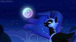 Size: 1366x756 | Tagged: safe, artist:salvyfazbear2003, nightmare moon, princess celestia, alicorn, pony, 3d, alternate timeline, celestia in the moon, mare in the moon, mmd, moon, nightmare takeover timeline, smug, solo