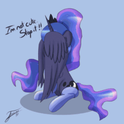 Size: 550x550 | Tagged: safe, artist:nexcoyotlgt, artist:szafir87, princess luna, alicorn, pony, :p, alternate hairstyle, animated, blatant lies, blushing, bronybait, clothes, covering face, cute, female, gif, i'm not cute, lunabetes, mare, ponytail, shy, silly, silly pony, sitting, socks, solo, sweet dreams fuel, szafir87 is trying to murder us, thigh highs, tongue out, weapons-grade cute