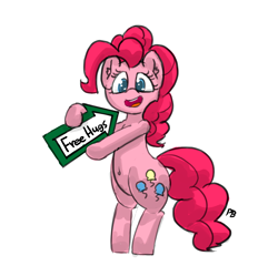 Size: 1280x1231 | Tagged: safe, artist:pabbley, pinkie pie, earth pony, pony, spice up your life, belly button, cute, diapinkes, free hugs, open mouth, sign, simple background, smiling, solo, white background