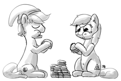 Size: 1280x859 | Tagged: safe, artist:pabbley, quarter hearts, earth pony, pony, burger, crossover, eating, epona, female, food, mare, monochrome, ponified, the legend of zelda