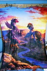 Size: 4000x6000 | Tagged: safe, artist:art-n-prints, artist:inowiseei, rainbow dash, twilight sparkle, twilight sparkle (alicorn), alicorn, pegasus, pony, canyon, female, lesbian, photo, river, scenery, shipping, traditional art, twidash