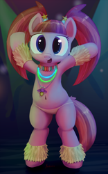 Size: 1000x1600 | Tagged: safe, artist:an-tonio, artist:transgressors-reworks, color edit, edit, pacific glow, belly button, clothes, colored, dancing, female, pacifier, panties, pigtails, solo, solo female, traditional art, underwear