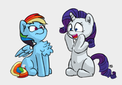 Size: 1280x892 | Tagged: safe, artist:pabbley, rainbow dash, rarity, pegasus, pony, unicorn, behaving like a bird, belly button, chest fluff, cute, duo, heart eyes, impossibly large chest fluff, simple background, wingding eyes