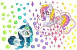 Size: 2508x1641 | Tagged: safe, artist:aqua-wish, oc, oc only, oc:aqua wish, oc:glittering cloud, pegasus, pony, unicorn, cloud