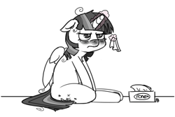 Size: 1280x854 | Tagged: safe, artist:pabbley, twilight sparkle, twilight sparkle (alicorn), alicorn, pony, 30 minute art challenge, crying, floppy ears, frown, glare, grumpy, kleenex, levitation, lidded eyes, magic, messy mane, monochrome, partial color, pone, red nosed, sick, sitting, sketch, solo, telekinesis, tissue, tissue box, unamused