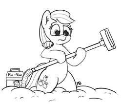 Size: 1280x1101 | Tagged: safe, artist:pabbley, applejack, earth pony, pony, 30 minute art challenge, bipedal, dust, monochrome, quicksand, sketch, solo, vacuum cleaner
