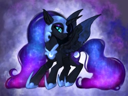 Size: 2048x1536 | Tagged: safe, artist:siripim111, derpibooru import, nightmare moon, alicorn, pony, armor, ethereal mane, female, mare, serious, serious face, starry mane