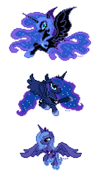 Size: 226x399 | Tagged: safe, artist:hexfloog, nightmare moon, princess luna, alicorn, pony, lunar trinity, pixel art, s1 luna, simple background, sprite, transparent background