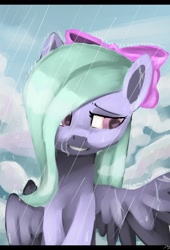 Size: 1280x1879 | Tagged: safe, artist:facerenon, flitter, pegasus, pony, bow, female, hair bow, mare, rain, solo