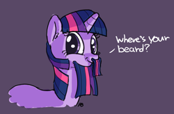 Size: 1280x842 | Tagged: safe, artist:pabbley, twilight sparkle, 30 minute art challenge, beard, dialogue, facial hair, faic, looking at you, moustache, smirk, solo, twiface, wat