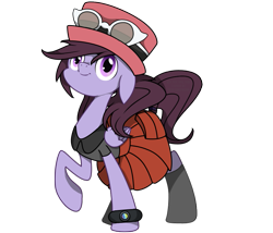 Size: 845x722 | Tagged: safe, artist:pixelsofsin, oc, oc only, oc:pillow case, pony, clothes, costume, crossover, female, hat, mare, mega ring, original content, pokémon, pokémon x and y, ponified, serena (pokemon), solo, sunglasses