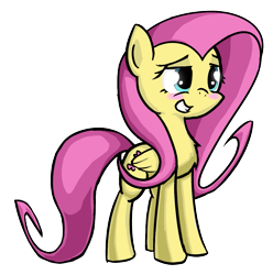 Size: 1119x1126 | Tagged: safe, artist:shovrike, fluttershy, pegasus, pony, blushing, chest fluff, female, mare, pink mane, pink tail, simple background, smiling, solo, teeth, transparent background, wings, yellow coat