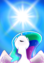 Size: 2700x3900 | Tagged: safe, artist:flamevulture17, derpibooru import, princess celestia, alicorn, pony, female, high res, looking up, mare, solo, sun