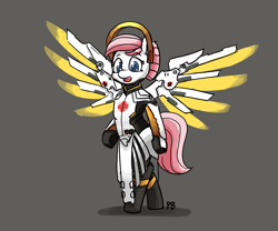 Size: 3161x2626 | Tagged: safe, artist:pabbley, nurse redheart, pony, armor, bipedal, crossover, mercy, overwatch, wings