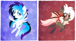 Size: 1453x786 | Tagged: safe, artist:disfiguredstick, oc, oc only, oc:crescent bloom, oc:melody breeze, bat pony, pony