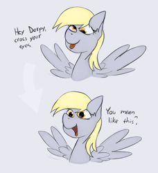 Size: 1962x2149 | Tagged: safe, artist:marsminer, derpy hooves, pegasus, pony, comic, cross-eyed, female, mare, simple background, solo, underp, white background