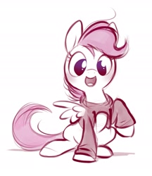 Size: 1877x2177 | Tagged: safe, artist:imalou, scootaloo, clothes, cute, cutealoo, female, filly, happy, meme, monochrome, open mouth, open-chest hoodie, partial color, smiling, solo, sweater