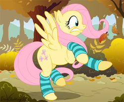 Size: 788x650 | Tagged: safe, artist:brianblackberry, fluttershy, pegasus, pony, clothes, leg warmers, socks, solo, striped socks