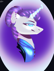 Size: 1200x1600 | Tagged: safe, artist:ghostlyclouds, rarity, pony, unicorn, alternate timeline, bust, glowing horn, night maid rarity, nightmare takeover timeline, portrait, slit eyes, solo