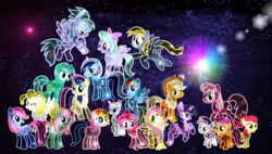 Size: 1900x1080 | Tagged: safe, artist:morningstar-1337, edit, apple bloom, applejack, bon bon, cheerilee, cloudchaser, derpy hooves, flitter, fluttershy, lyra heartstrings, minty, minuette, pinkie pie, rainbow dash, rarity, scootaloo, starsong, surprise, sweetie belle, sweetie drops, toola roola, twilight sparkle, earth pony, pegasus, pony, unicorn, cosmic, female, mare, wallpaper, wallpaper edit