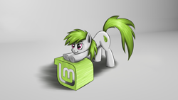 Size: 2844x1600 | Tagged: safe, artist:polex, oc, earth pony, pony, female, iwtcird, linux, linux mint, mare, meme, ponified, scrunchy face, solo, wallpaper