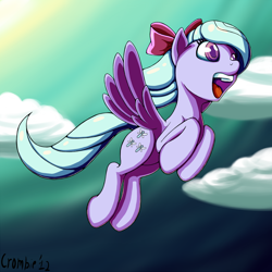 Size: 1066x1066 | Tagged: safe, artist:crombiettw, flitter, pegasus, pony, female, flying, mare, solo