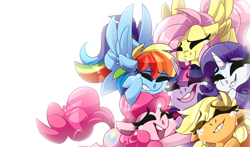 Size: 3800x2234 | Tagged: safe, artist:nekosnicker, derpibooru import, applejack, fluttershy, pinkie pie, rainbow dash, rarity, twilight sparkle, twilight sparkle (alicorn), alicorn, earth pony, pegasus, pony, unicorn, crying, cute, digital art, eyes closed, female, group hug, hug, mane six, mare, smiling