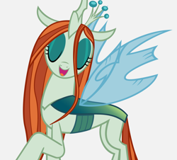Size: 1660x1501 | Tagged: safe, artist:3luk, edit, crackle cosette, queen chrysalis, changedling, changeling, changeling queen, pony, the mean 6, cropped, cute, cutealis, disguised changeling, eyes closed, female, fridge brilliance, good, gray background, happy, inverted colors, irony, mare, mind blown, open mouth, palette swap, parody, purified chrysalis, raised hoof, recolor, redemption, reformed, simple background, smiling, solo, spread wings, standing, vector, vector edit, what if, wings