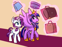 Size: 1280x960 | Tagged: safe, artist:lilfunkman, derpibooru import, rarity, twilight sparkle, twilight sparkle (alicorn), alicorn, pony, unicorn, the last problem, fanfic art, female, lesbian, luggage, older, older rarity, older twilight, rarilight, shipping