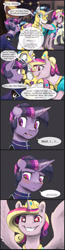 Size: 1680x6480 | Tagged: safe, artist:silfoe, bon bon, princess cadance, shining armor, sweetie drops, twilight sparkle, unicorn twilight, alicorn, earth pony, pony, unicorn, alternate universe, armor, blushing, clothes, comic, dialogue, female, forgive her for she knows not what she does, grin, here we go again, implied lesbian, implied lyra, implied lyrabon, implied shipping, implied twimoon, male, mare, moonsetmlp, oh god, oh no, pictogram, princess of love, princess of shipping, run, shipper on deck, smiling, speech bubble, spread wings, stallion, starry eyes, uniform, wingboner, wingding eyes, wings