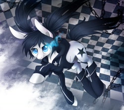 Size: 1280x1144 | Tagged: safe, artist:lightning-stars, derpibooru import, pony, black rock shooter, checkered floor, clothes, hoodie, mato kuroi, ponified, solo