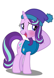 Size: 3500x5000 | Tagged: safe, artist:mundschenk85, artist:parclytaxel, starlight glimmer, pony, unicorn, blushing, clothes, cute, female, glimmerbetes, hat, mare, open mouth, simple background, solo, transparent background, vector, winter outfit