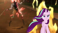 Size: 1024x575 | Tagged: safe, derpibooru import, edit, starlight glimmer, pony, the ending of the end, dio brando, jojo's bizarre adventure, starlight glimmer in places she shouldn't be