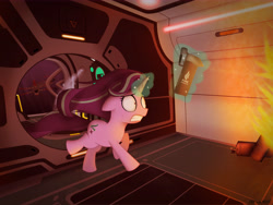 Size: 8000x6000 | Tagged: safe, artist:d0ct0r-what, starlight glimmer, pony, unicorn, absurd resolution, crossover, fire, fire extinguisher, glowing horn, reaper leviathan, running, solo, subnautica, underwater
