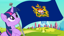 Size: 1920x1080 | Tagged: safe, derpibooru import, edit, edited screencap, screencap, twilight sparkle, pony, the crystal empire, 2019 hong kong protests, flag, hong kong