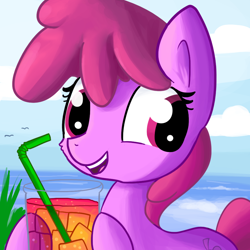 Size: 936x936 | Tagged: safe, artist:tjpones, berry punch, berryshine, berrybetes, drink, food, solo, straw