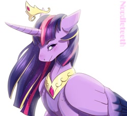 Size: 1024x933 | Tagged: safe, artist:noodleteeth, derpibooru import, princess twilight 2.0, twilight sparkle, twilight sparkle (alicorn), alicorn, pony, the last problem, crown, female, jewelry, looking at you, mare, older, older twilight, regalia, simple background, solo, white background