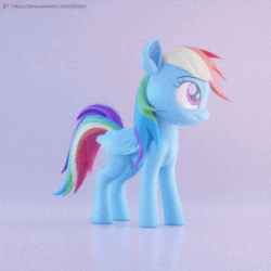 Size: 512x512 | Tagged: safe, artist:therealdjthed, rainbow dash, pegasus, pony, 3d, 3d model, animated, blender, cute, cycles, cycles render, daaaaaaaaaaaw, dashabetes, female, mare, model:djthed, patreon, patreon logo, simple background, solo, wings