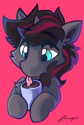 Size: 1024x1517 | Tagged: safe, artist:saxopi, derpibooru import, oc, oc only, pony, unicorn, coffee, lapping, solo, tongue out